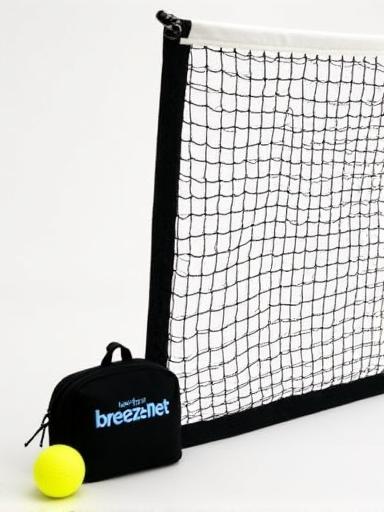 The BreezeNet Portable pickleball net system in its carrying bag.